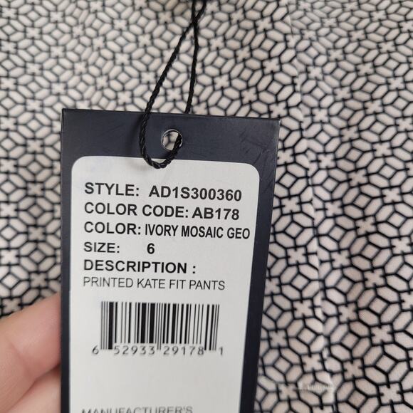 New Adrianna Papell Kate ivory black mosaic geometric print trouser pant size 6 - Picture 7 of 11